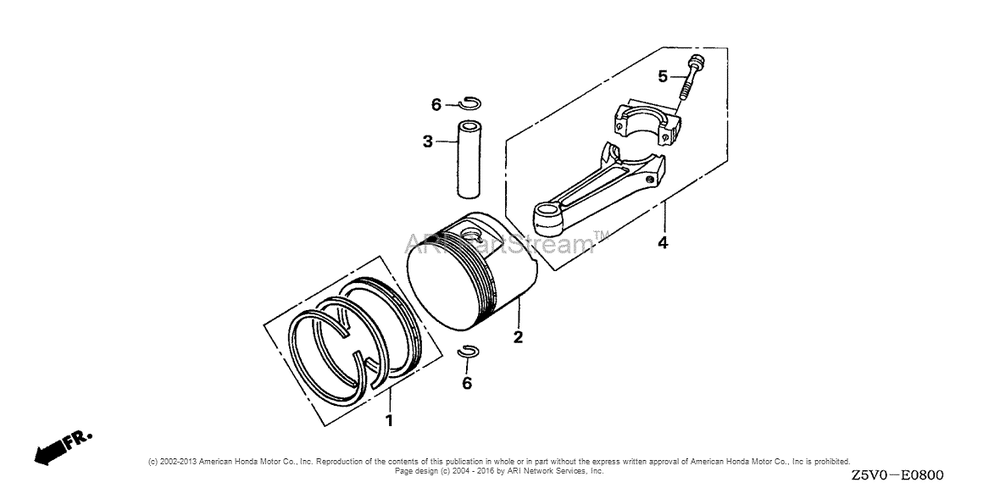 Piston Diagram and Parts List for GXV390RT1 (typeDCST)(GJADT-1000001) Honda Engine