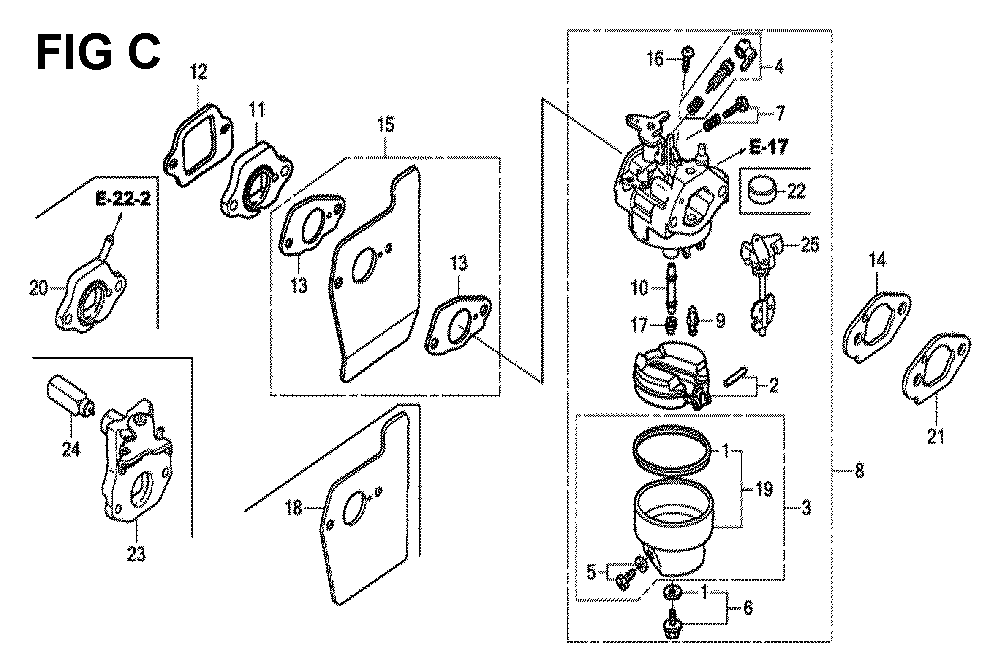 Fig-3 Diagram and Parts List for GCV190LA Type SBH Honda Engine