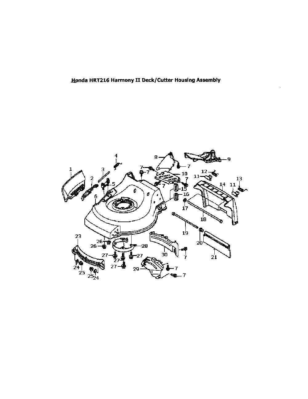 Deck/cutter housing Diagram and Parts List for HRS216S3DA  Honda Lawn Mower
