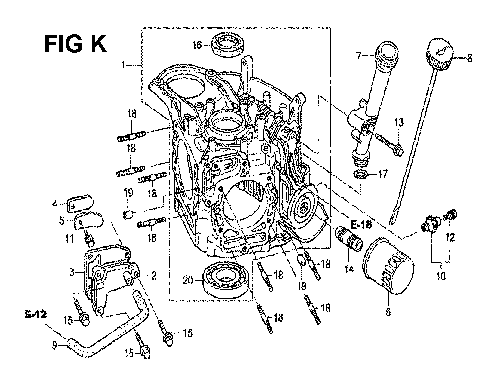Fig-12 Diagram and Parts List for GXV530 U3-1070150 Honda Engine