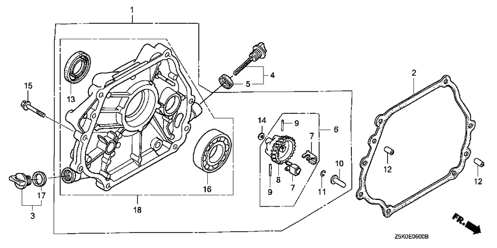 Crankcase Cover (1) Diagram and Parts List for GX270UT2 (Type  QZXR/A)(GCBGT-2000001 - 2258490) Honda Engine