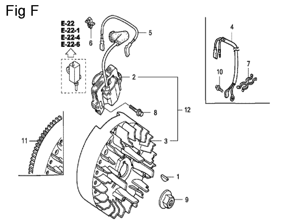 Fig-6 Diagram and Parts List for GC190A Type QHE5 Honda Engine