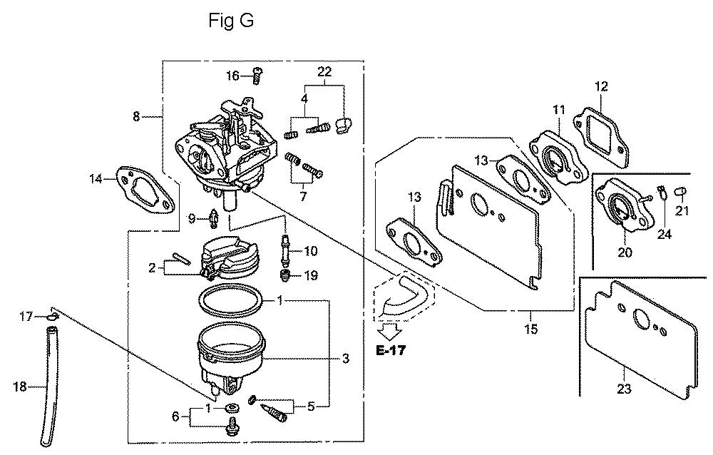 Fig-7 Diagram and Parts List for GC160A Type QHA1 Honda Engine