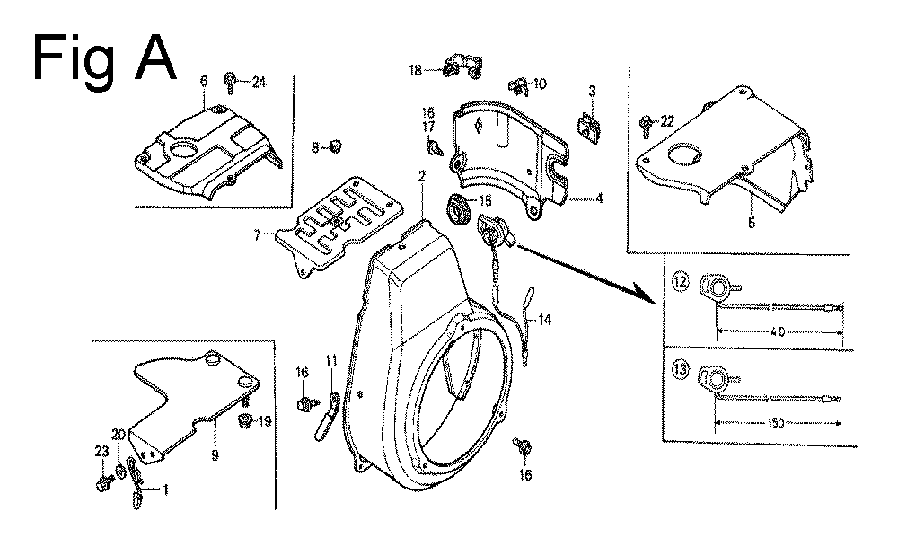 Fig-1 Diagram and Parts List for G100 Type S2X Honda Engine