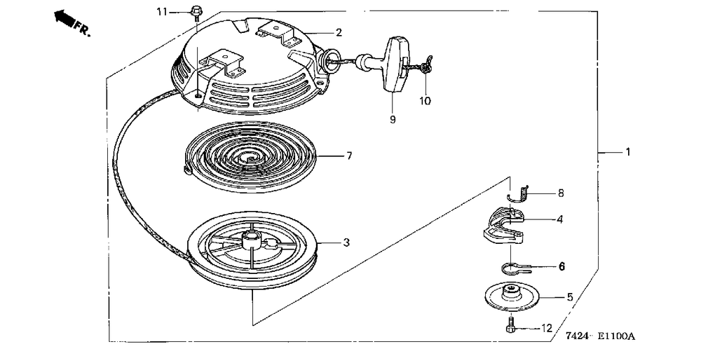 Recoil Starter Diagram and Parts List for HP400 (Type  BA)(NAA-2000001 - 2299999) Honda Lawn Tractor Accessories