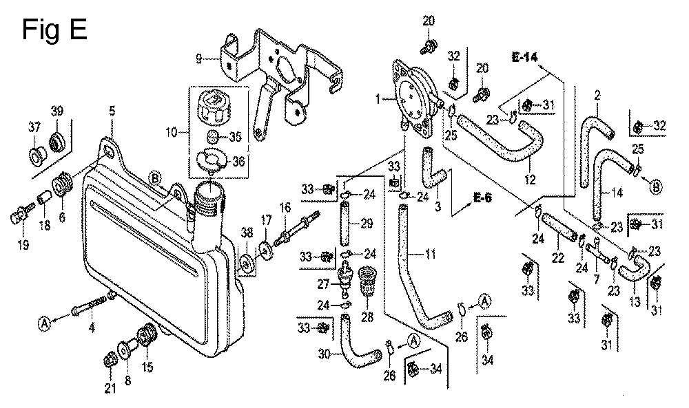 Fig-5 Diagram and Parts List for GC160 Type QHE5 Honda Engine