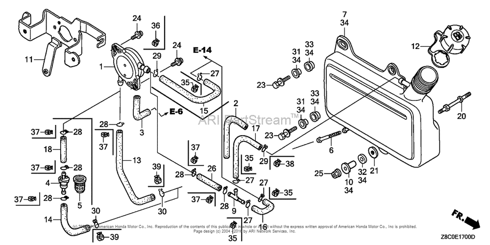 Fuel Tank Diagram and Parts List for GC190LA (typeMHA2)(GCAAA-1496157) Honda Engine