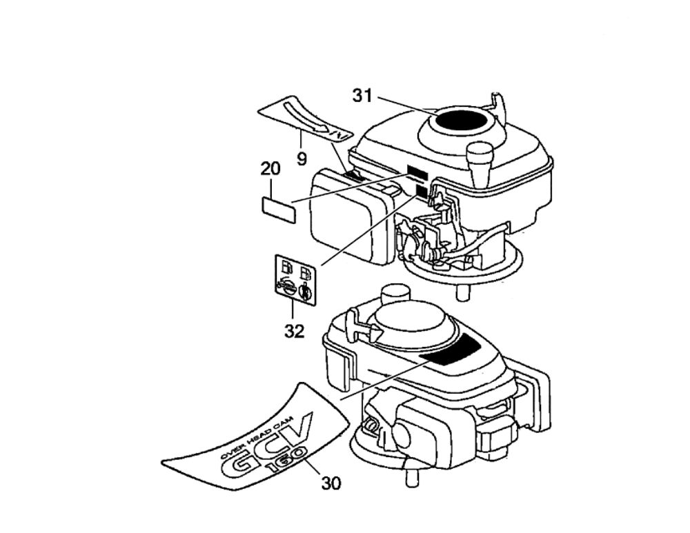 Labels Diagram and Parts List for GCV160-LAOS3B  Honda Engine
