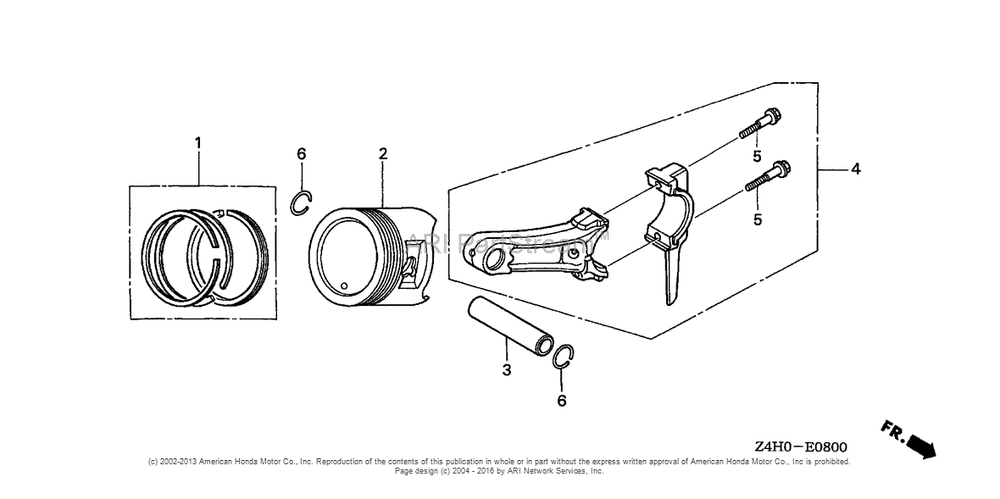 Piston Diagram and Parts List for GX120UT1 (typeKRSB)(GCAGT-1000001) Honda Engine