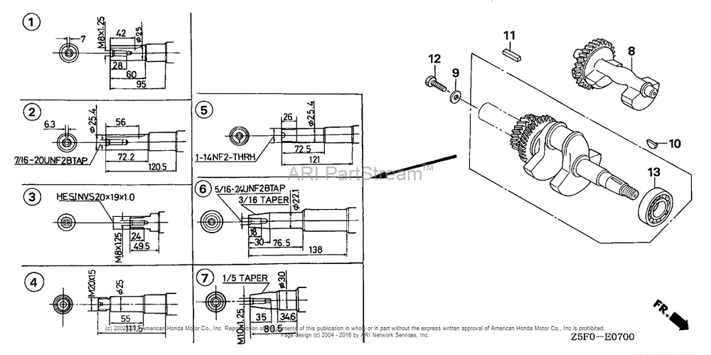 Crankshaft Diagram and Parts List for GX240U2 (typeQA2)(GCBPK-1000001) Honda Engine