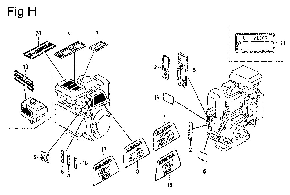 Fig-8 Diagram and Parts List for GC160 Type QHE5 Honda Engine