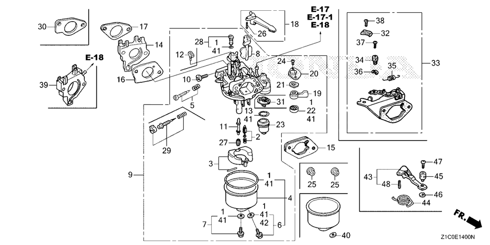 Carburetor (1) Diagram and Parts List for GX390UT2 (Type  SCC/B)(GCBCT-1000001 - 3485996) Honda Engine