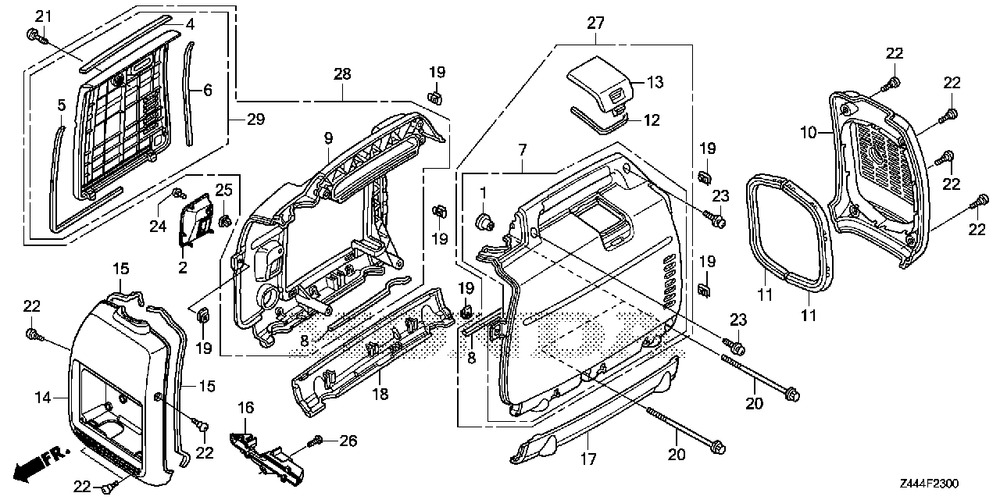 Front Cover-Side Cover -Rear Cover Diagram and Parts List for EU2200IT (Type  A3)(EAMT-1000001 - 9999999) Honda Generator