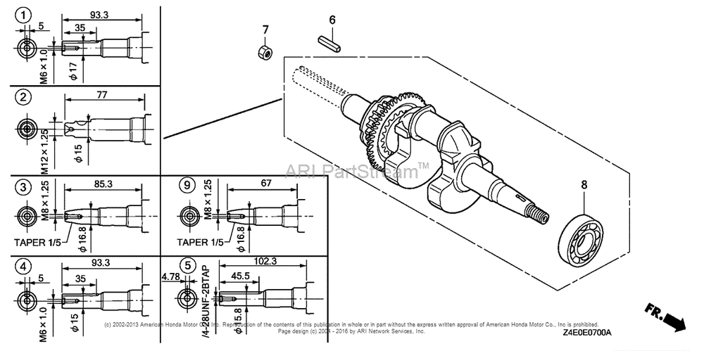 Crankshaft Diagram and Parts List for GX100U (typeKRB5)(GCAGK-1000001) Honda Engine