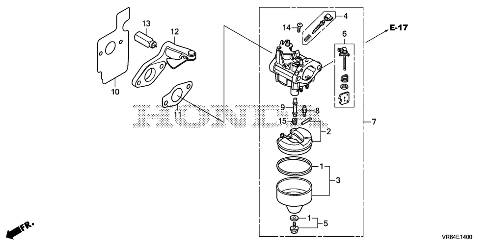 Carburetor Diagram and Parts List for HRN216 (Type  VYAA)(MANA-1000001 - 9999999) Honda Lawn Mower