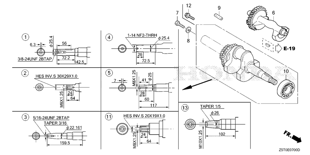 Crankshaft Diagram and Parts List for GX390UT2 (Type  LX2/A)(GCBCT-3000001 - 3485996) Honda Engine