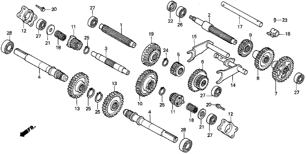 Transmission Gear Diagram and Parts List for HP250 (Type  CA)(NA1-2000001 - 2599999) Honda Lawn Tractor Accessories
