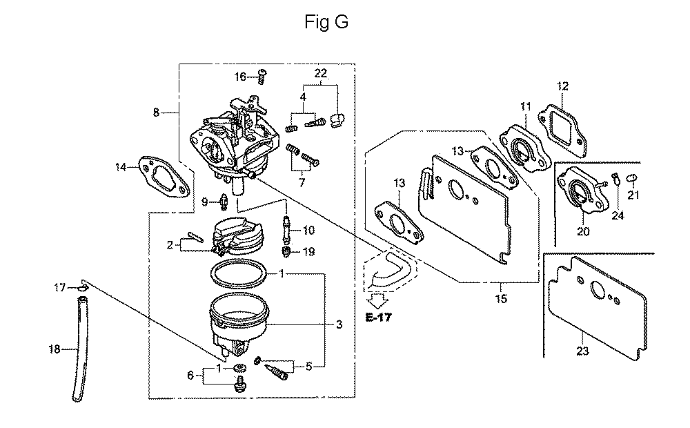 Fig-7 Diagram and Parts List for GC160 Type WKT2 Honda Engine