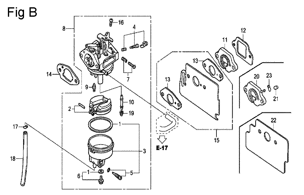 Fig-2 Diagram and Parts List for GC190A Type SHE1 Honda Engine