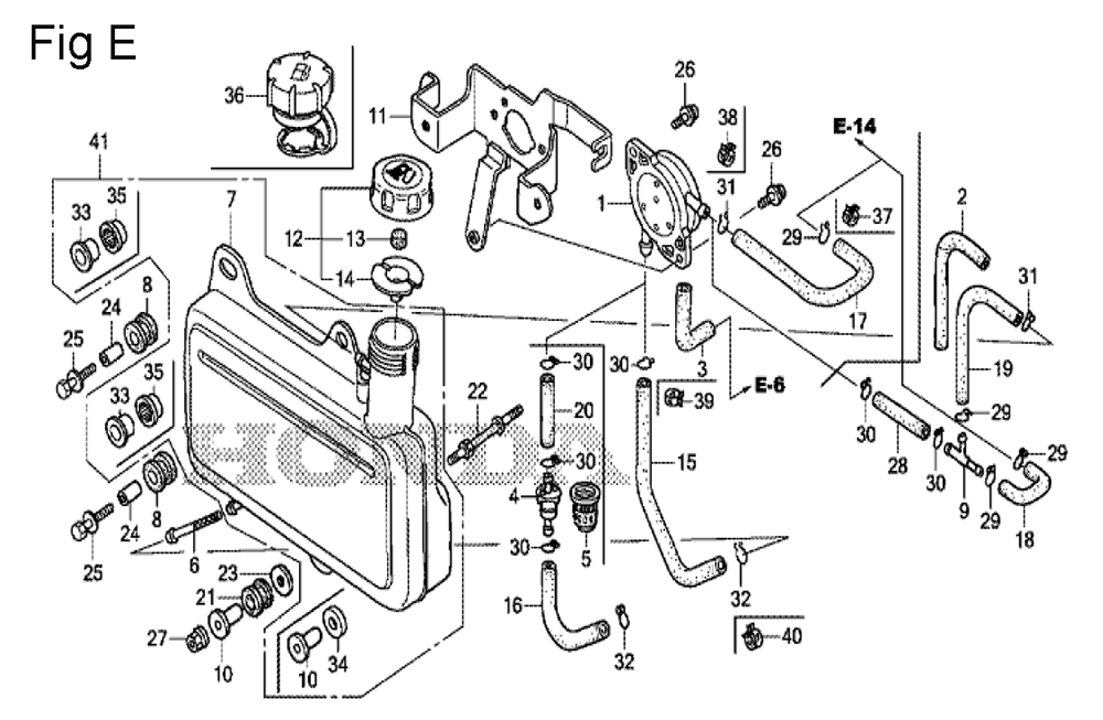 Fig-5 Diagram and Parts List for GS190A Type VXA Honda Engine
