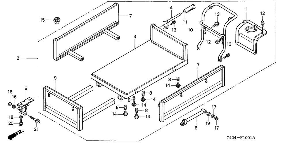 Carrier (Hp400k3) Diagram and Parts List for HP400K3 (Type  BA/C)(NAA-2800448 - 9999999) Honda Lawn Tractor Accessories
