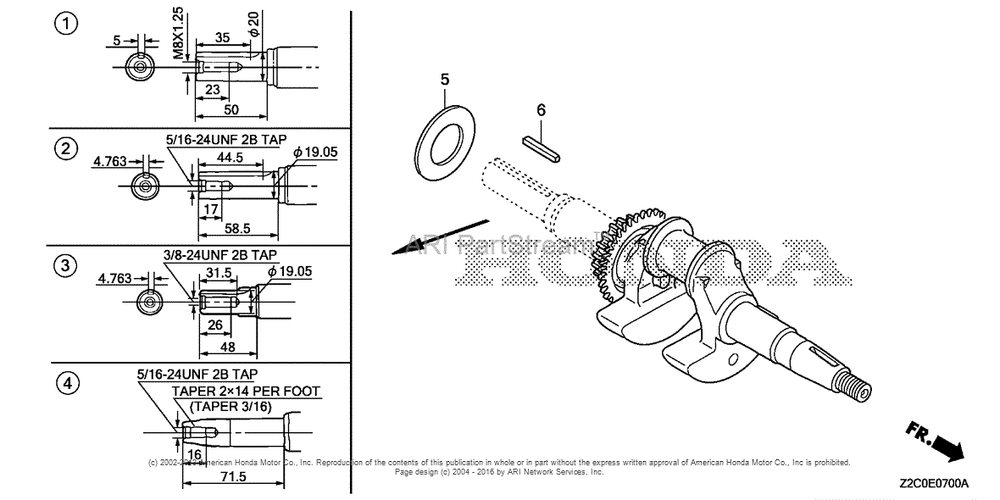 Crankshaft Diagram and Parts List for GS190LA (typeQHAF)(GCACA-1000001) Honda Engine