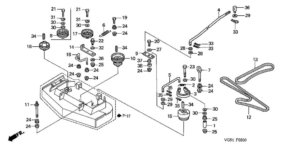 V-Belt Diagram and Parts List for CD7136A (Type  36)(RZDZ-3000001 - 9999999) Honda Lawn Tractor Accessories