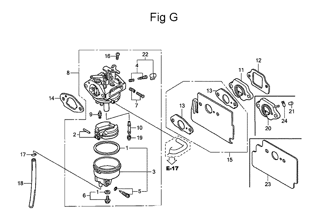 Fig-7 Diagram and Parts List for GC135 Type WME2 Honda Engine