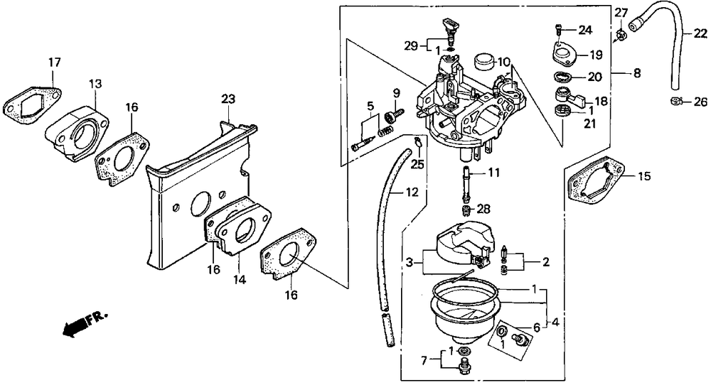 Carburetor Diagram and Parts List for H3011H (Type  HSA)(MZAJ-6000001 - 9999999) Honda Lawn Mower