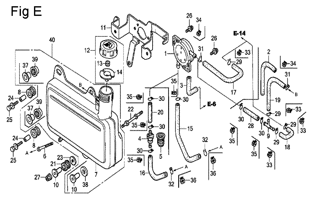 Fig-5 Diagram and Parts List for GC190A Type QHPA Honda Engine