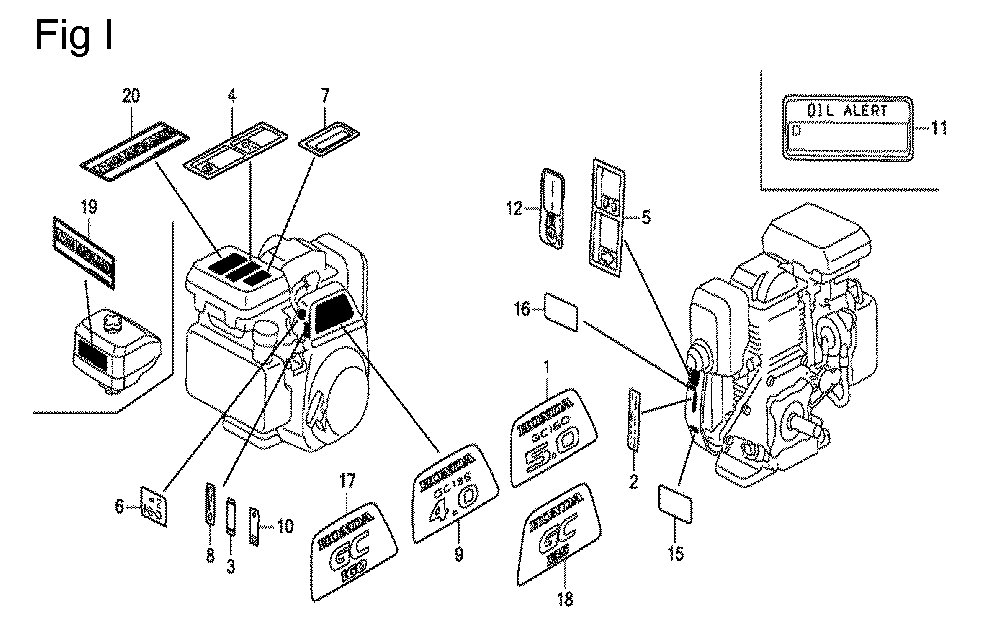 Fig-9 Diagram and Parts List for GC135 Type VXJ Honda Engine