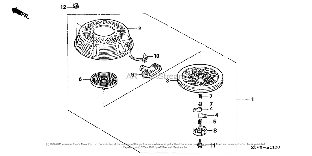Recoil Starter Diagram and Parts List for GXV390RT1 (typeDA23)(GJADT-1000001) Honda Engine