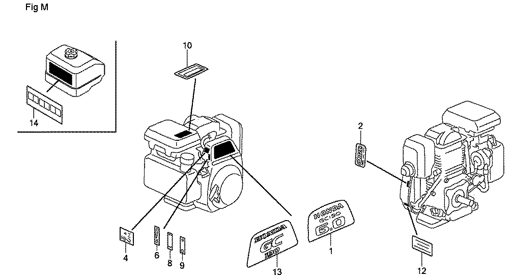 Fig-13 Diagram and Parts List for GC190A Type QHA1 Honda Engine