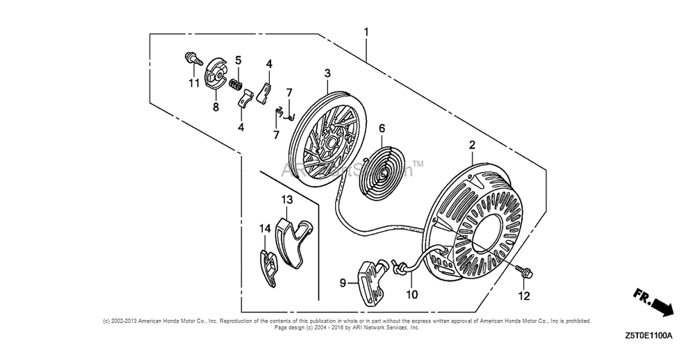 Recoil Starter (1) Diagram and Parts List for GX390UT2 (typeSMXC)(GCBCT-1000001) Honda Engine