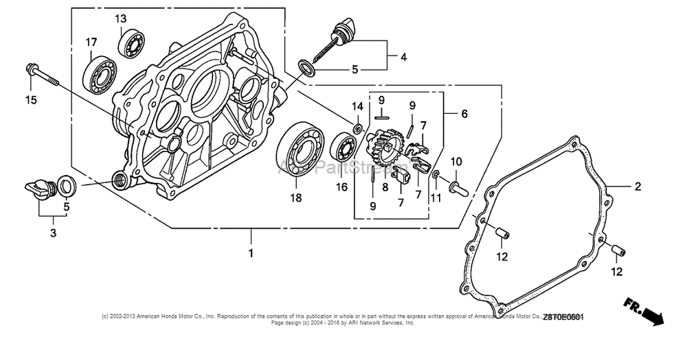 Crankcase Cover (2) Diagram and Parts List for GX340UT2 (typeLXQ4)(GCBET-1000001) Honda Engine