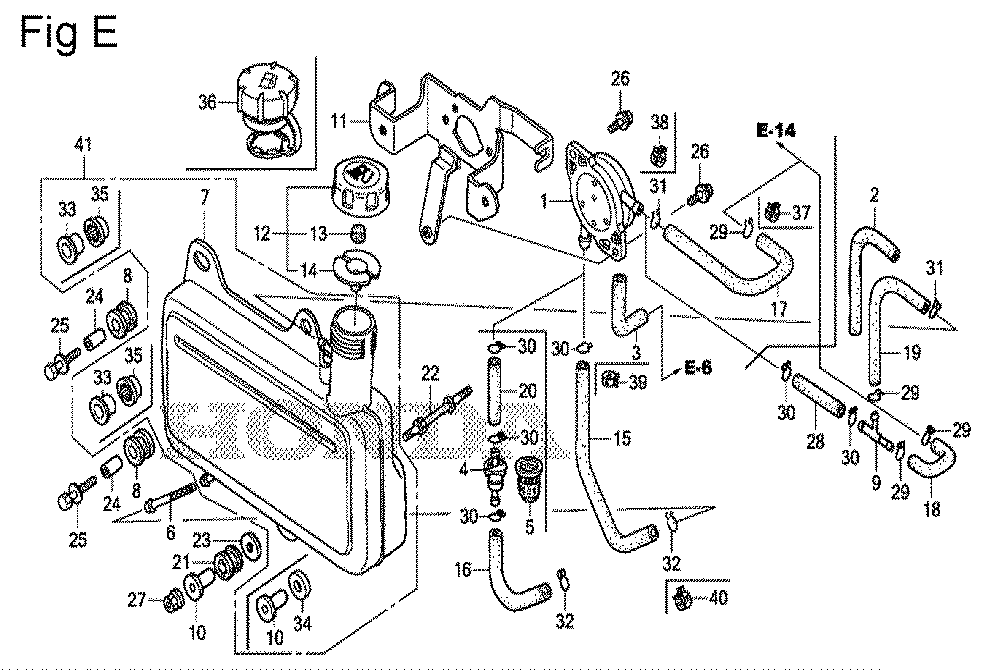 Fig-5 Diagram and Parts List for GS190A Type VXE9 Honda Engine
