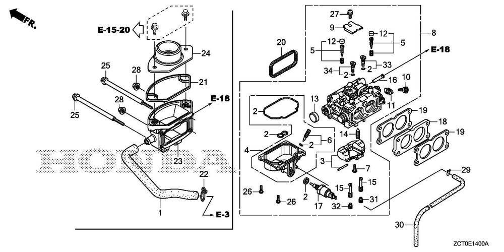 Carburetor Diagram and Parts List for GXV690RHX (Type TAF3)(GJAEH-2000001-9999999) Honda Engine