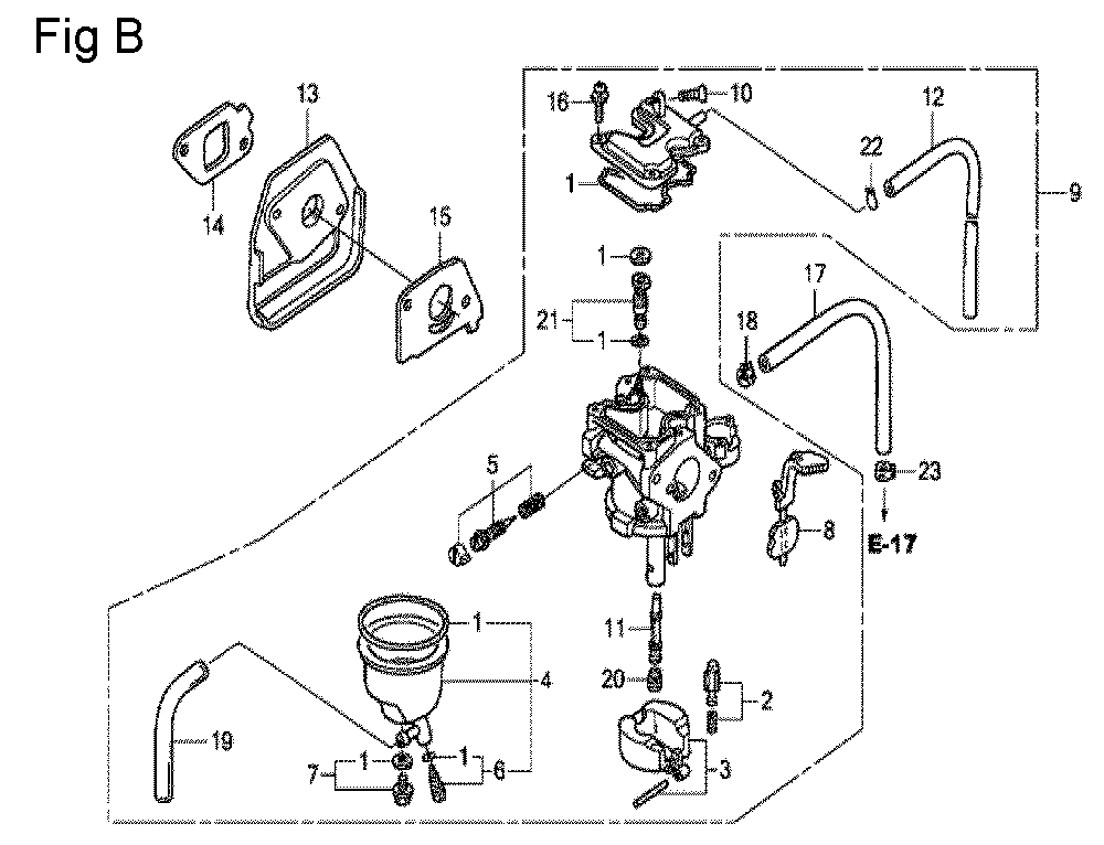 Fig-2 Diagram and Parts List for GX100U Type KRB Honda Engine