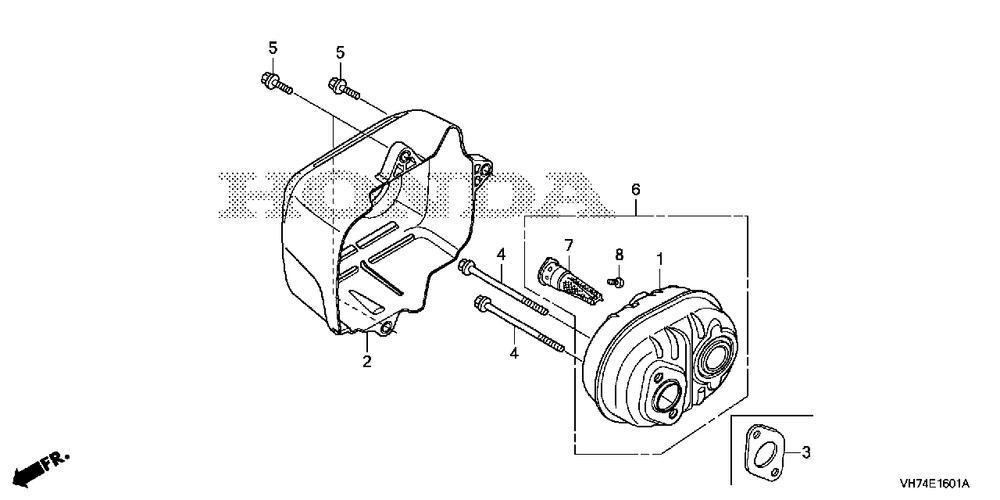 Muffler (Hrx217k6) Diagram and Parts List for HRX217K6 (Type  HYA)(MAMA-1000001 - 9999999) Honda Lawn Mower