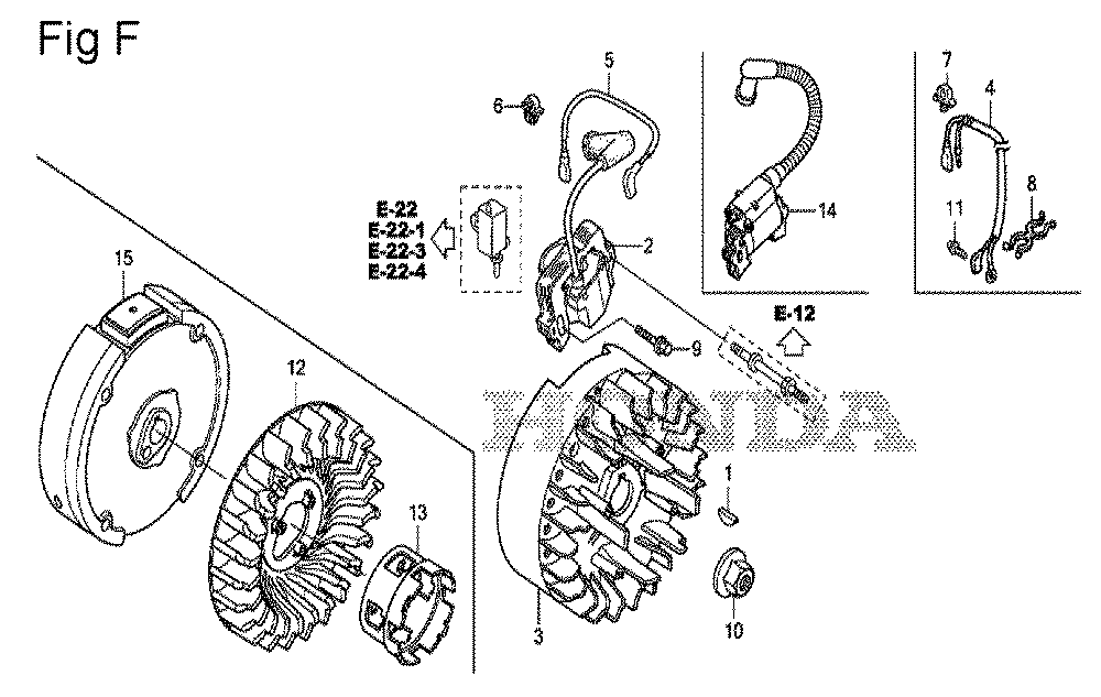 Fig-6 Diagram and Parts List for GS190A Type VXE Honda Engine
