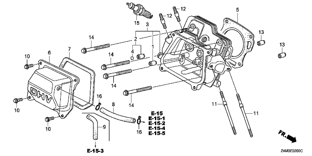 Cylinder Head Diagram and Parts List for GX160UT2 (Type  SHCC/A)(GCBPT-1000001 - 9999999) Honda Engine