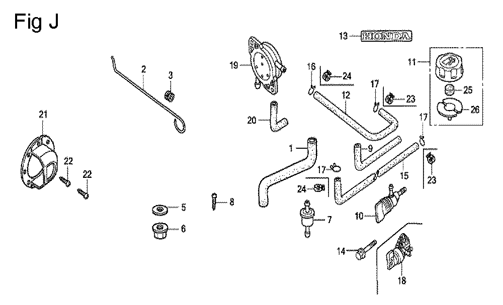 Fig-10 Diagram and Parts List for GC160A Type QHE1 Honda Engine
