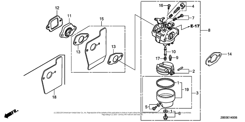 Carburetor Diagram and Parts List for GSV190LA (typeGBH)(GJACA-1035731) Honda Engine