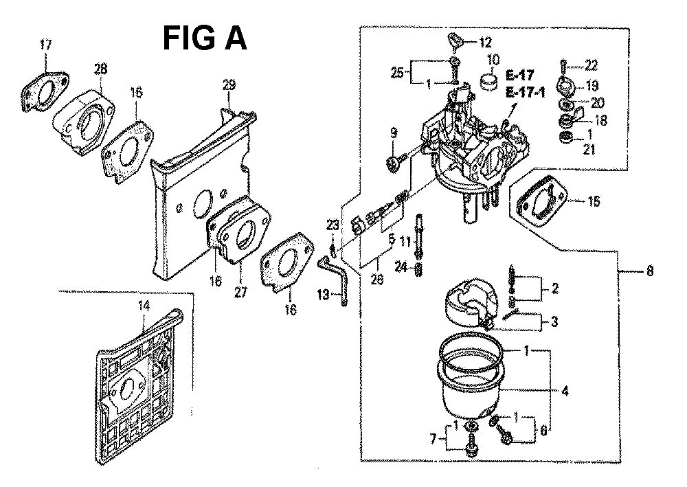 Fig-4 Diagram and Parts List for GXV340K2 Type DCA Honda Engine