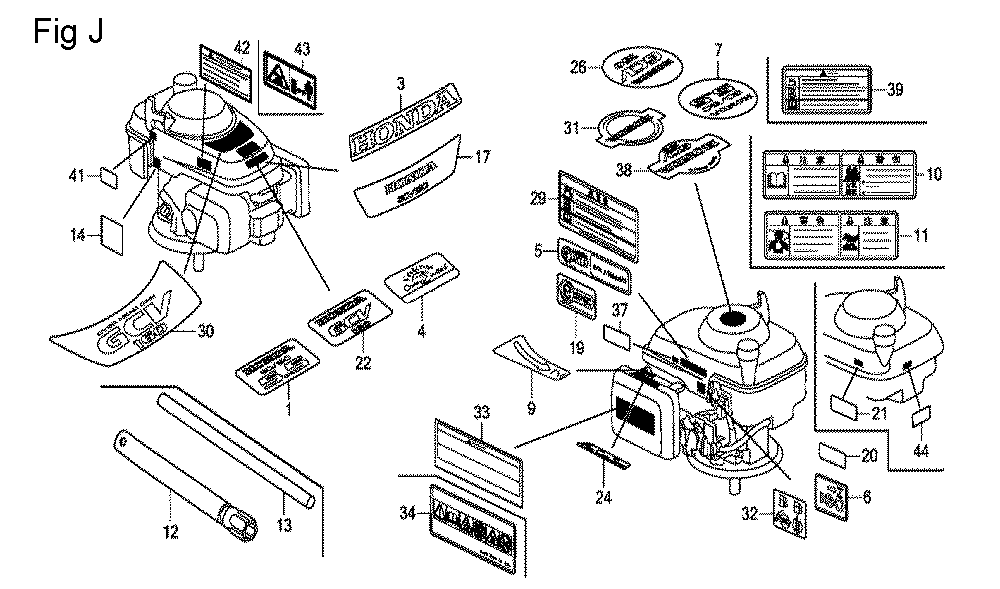 Fig-10 Diagram and Parts List for GCV160LA0 Type S1A Honda Engine