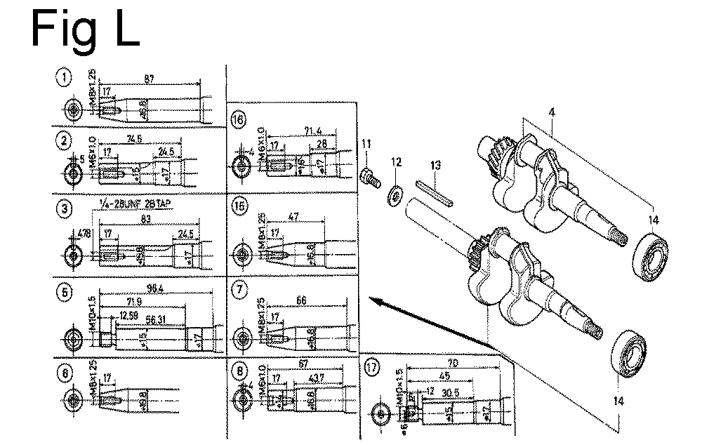 Fig-12 Diagram and Parts List for G100 Type S2X Honda Engine