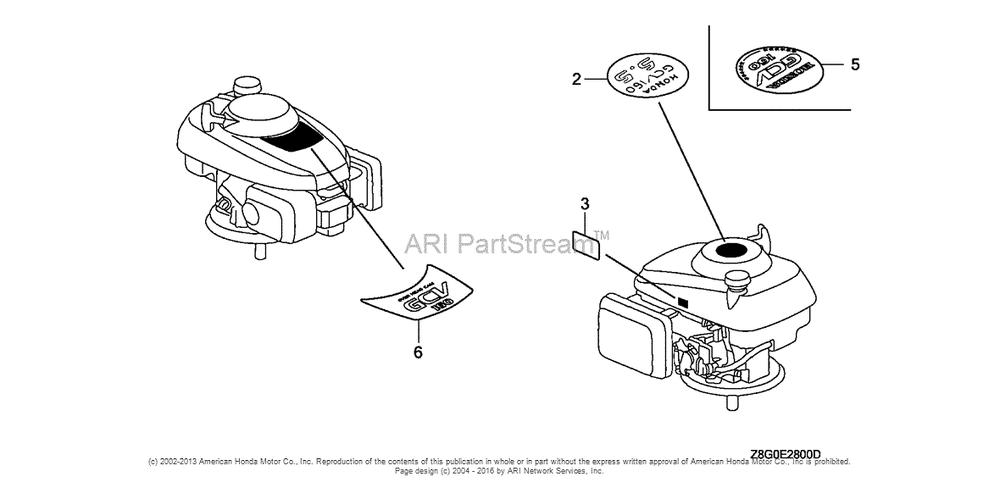 Label Diagram and Parts List for GCV160LE (typeN7A1)(GJAAE-2075803) Honda Engine