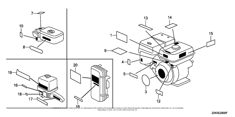Label Diagram and Parts List for GX270UT2 (typeSMRB)(GCBGT-1000001) Honda Engine