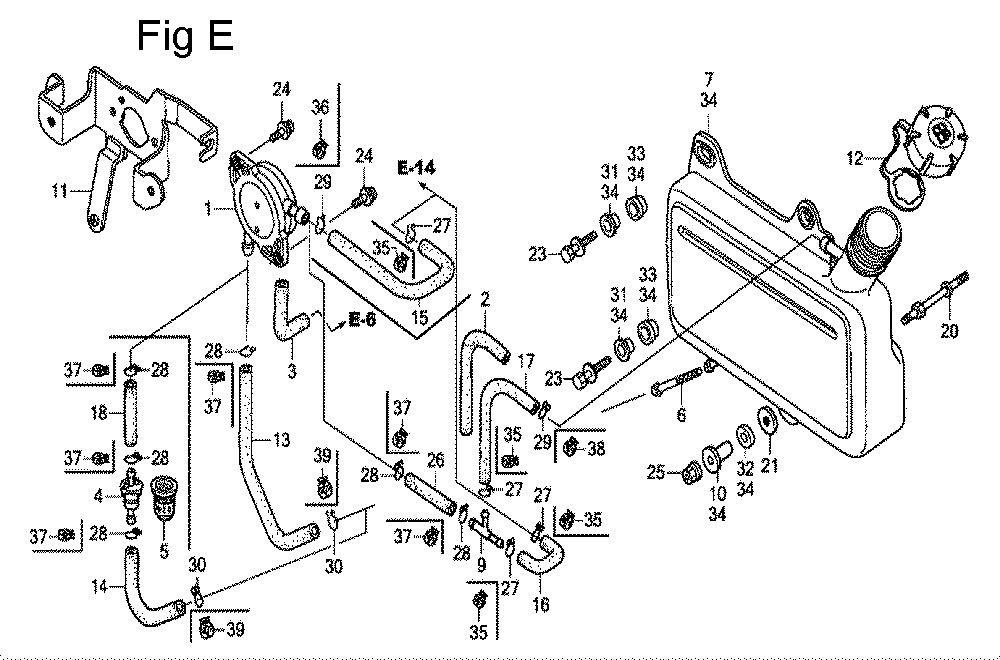 Fig-5 Diagram and Parts List for GC190LA Type VBAF Honda Engine