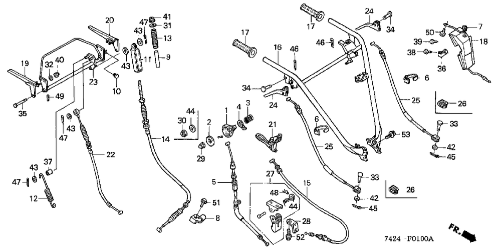 Handlebar Diagram and Parts List for HP400 (Type  BA)(NAA-2000001 - 2299999) Honda Lawn Tractor Accessories